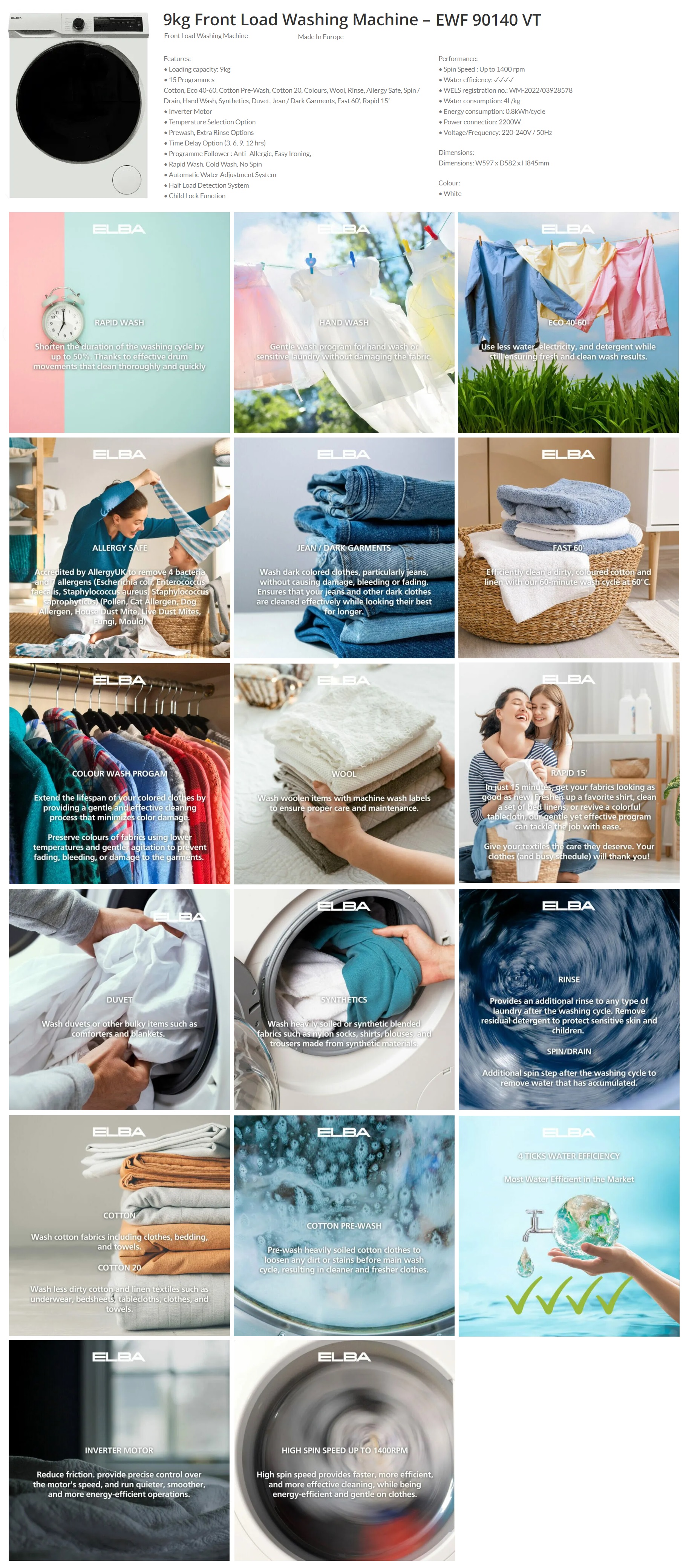 9Kg Front Load Washing Machine SG Appliances